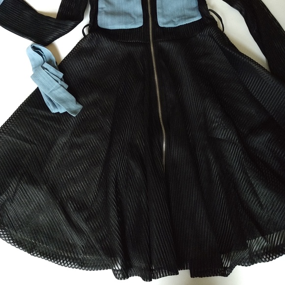 Mesh jean flare dress with belt. - Picture 2 of 8